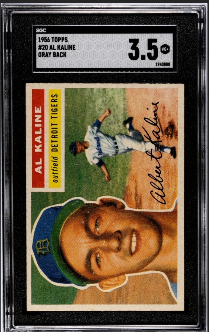 1956 Topps #20 Al Kaline ~SGC 3.5~ Gray Back Well Centered Front & Back High End