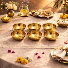 Hammered Brass Katori Set of 6 (3.75 Inch) – Small Gold Bowls for Dining & Pooja