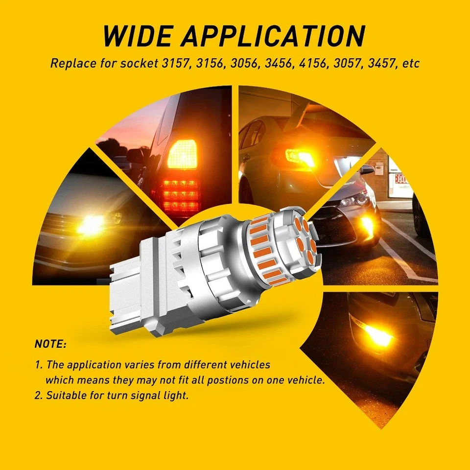 AUXITO 3157 3156 4057 LED Front Turn Signal Light Bulbs Amber Error Free Canbus - Image 4 of 4