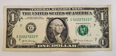 #ad 1 Dollar Bill Nice Serial Number 2 Triple Digits $40.00