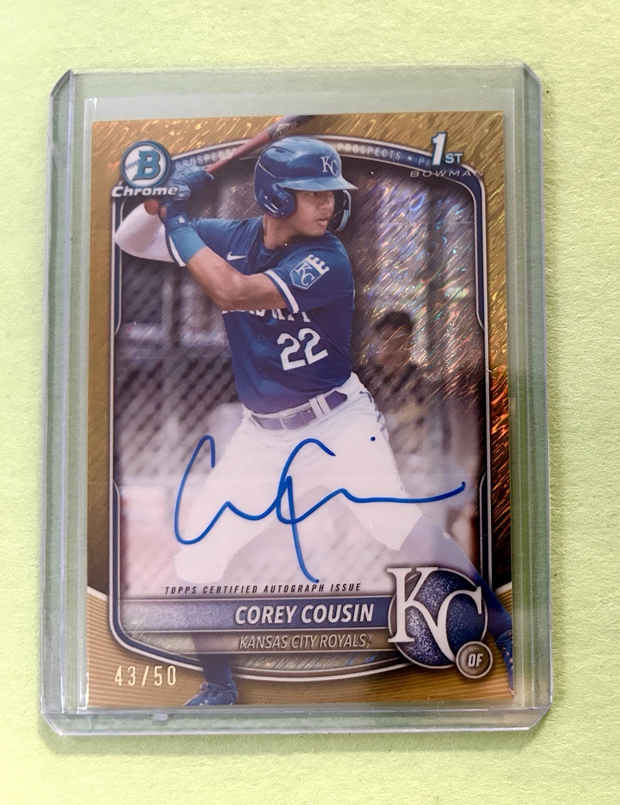 COREY COUSIN 2025 BOWMAN CHROME 1ST GOLD SHIMMER AUTO /50 Q2754