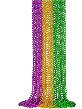 12PCS Mardi Gras Beads, Green Purple Gold Mardi Gras Metallic Costumes Necklaces