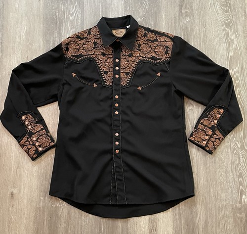 VTG Scully Western Men's Cowboy Shirt Bronze Embroidery Size M - Pearl Snap Btns