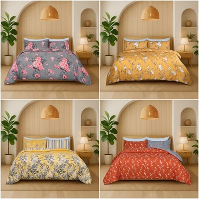 SUNRISE BEDDING Duvet Quilt Cover Luxury Reversible Floral Bedding Set Single Double King Sizes