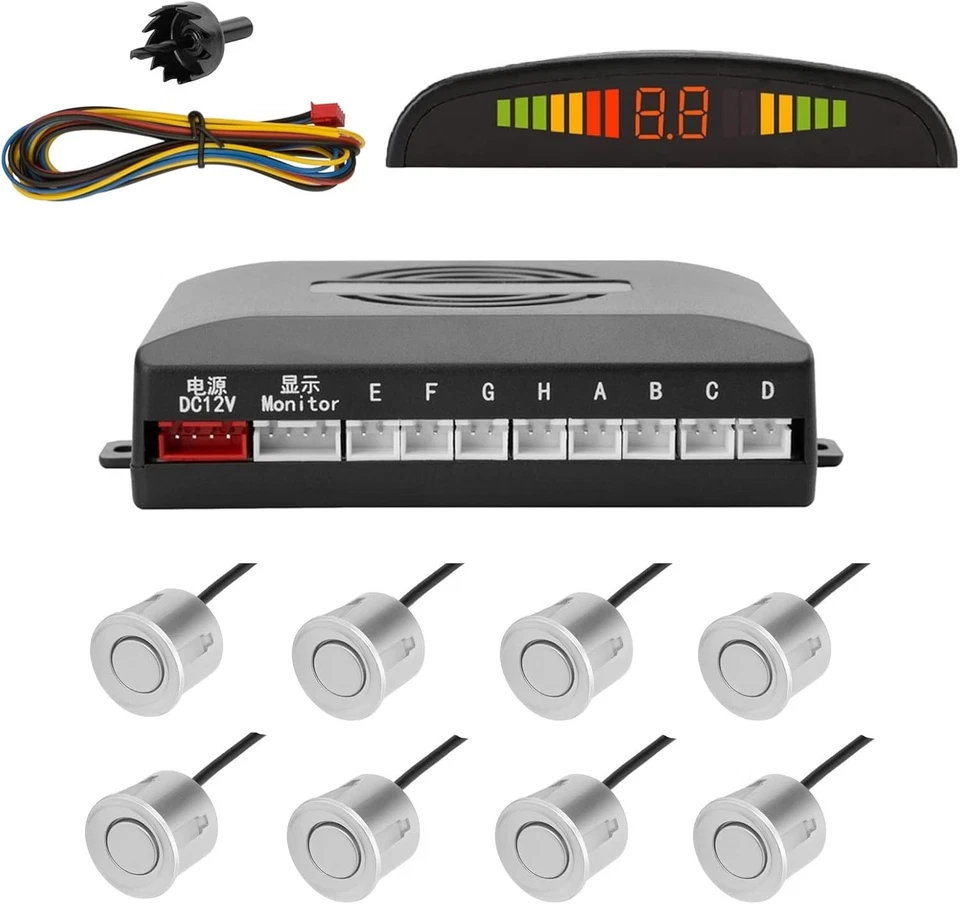 Einparkhilfe Rückfahrhilfesystem 8 Sensoren Silber für Auto Parken mit LED Di... - Bild 3 von 4