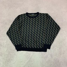 Vintage Knitted Jumper abstract patterned grandad knit sweater Men's XL