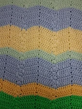  Handmade Afghan Blanket Chevron Crochet Lap Zig Zag 39"×35"green Blue Yellow