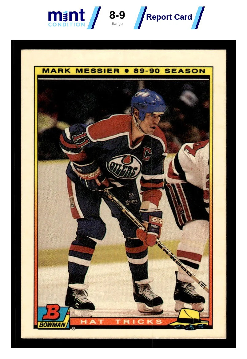 1990 BOWMAN MARK MESSIER 4 HAT TRICKS COLLECTOR'S EDITION (TIFFANY) OILERS