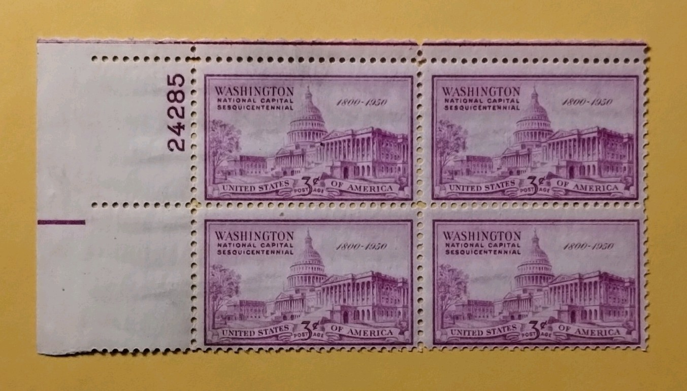 United States Washington Sesquicentennial 3¢ Violet Plate Block 4 MNH
