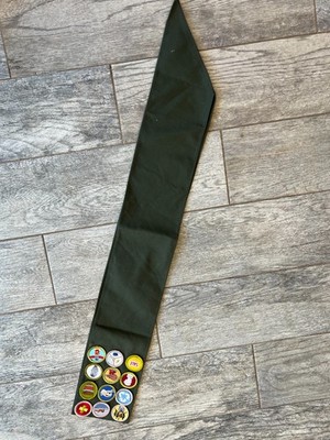 Boys Scouts of America Official Uniform Merit Badge Sash 36'' BSA 12 Patches Lot