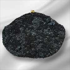VTG Made in Hong Kong Small Black Beaded Clutch Purse w/ Yellow Satin Interior