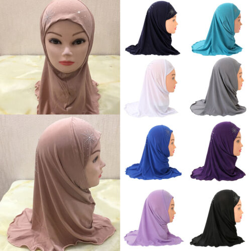 Fashion Girl Head Hijab Plain Hijab Fit 2-7 Years Old Kids Islamic Scarf Wraps - Picture 1 of 32