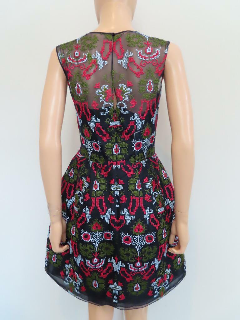 Oscar de la Renta★Needlepoint CrossStitch Dress NWT Oscar de la Renta Black/Multicolor Needlepoint