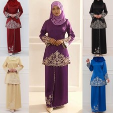 2 Piece Set Muslim Women Top Blouse Long Skirt Abaya Dress Islamic Arab Outfits