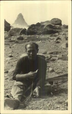 Fisherman Making or Mending Nets on Beach RPPC AQUACULTURE OCCUPATION