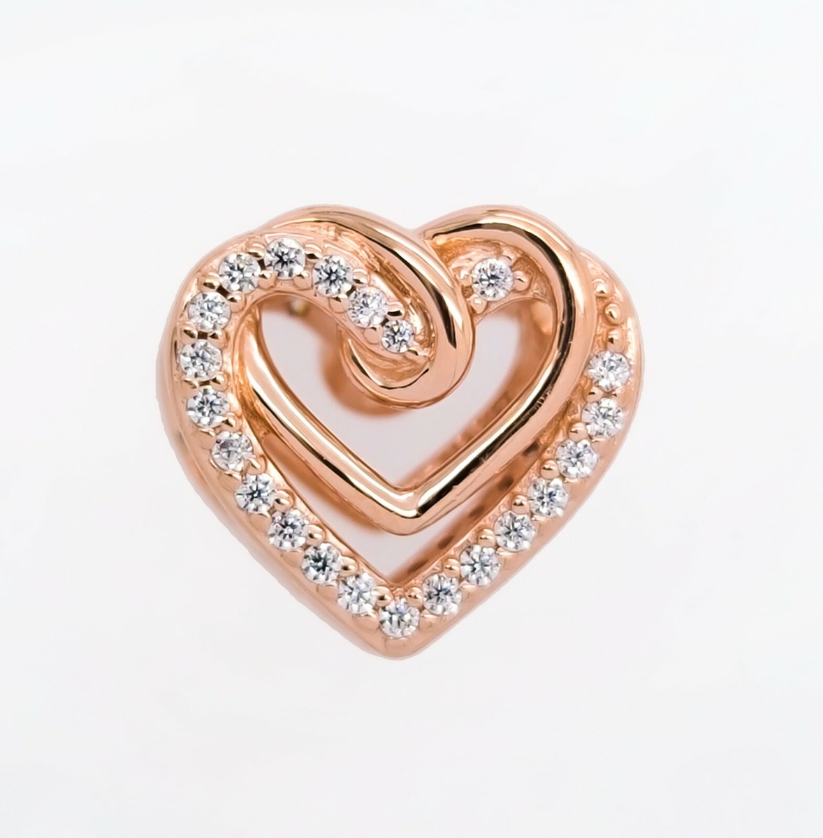 NEW 100% PANDORA Rose Gold Sparkling Entwined Hearts Charm Pendant