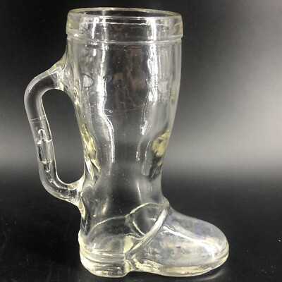 Vintage Clear Glass Cowboy Boot Mug Design Pat Pending 6 1/2  Depression Glass