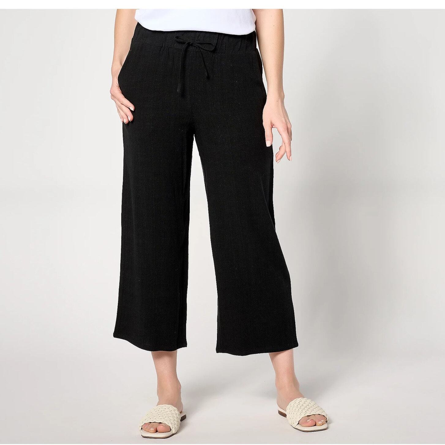 LOGO Linens by Lori Goldstein Regular Wide Leg Crop Pants size 1X NWT Black