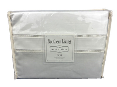 Southern Living QUEEN Heirloom Linen Duvet Cover 500 TC Cotton Sateen Cream