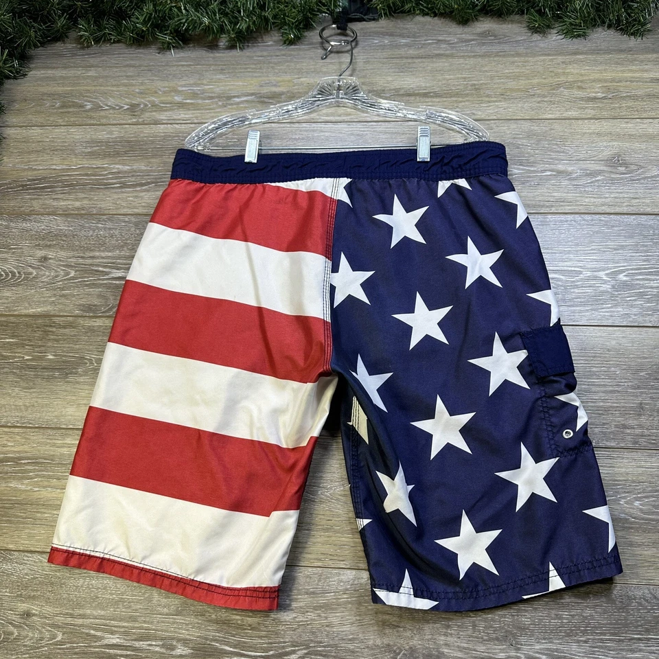 Pantalones Cortos de Natación Talla Mediana (34” Cintura) EE. UU. Rojo Blanco Azul Americano Por BioWorld Foto 2 de 4