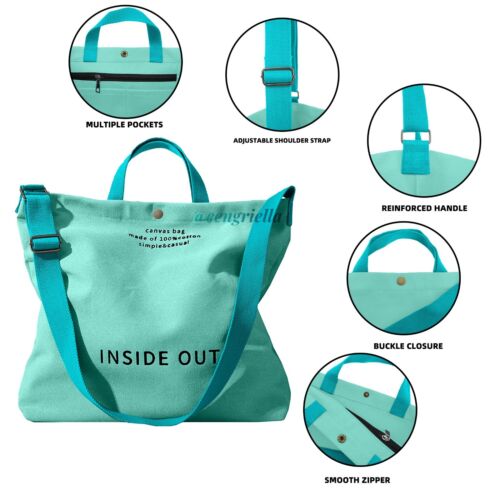 Inside out Bag Large Canvas Crossbody Handbag Shoulder Bag f/Work Travel Casual - Picture 4 of 5