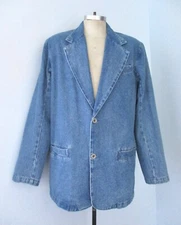 Vtg 80s 90s International Male Denim Blazer Oversize Jacket HUGE Shoulders L