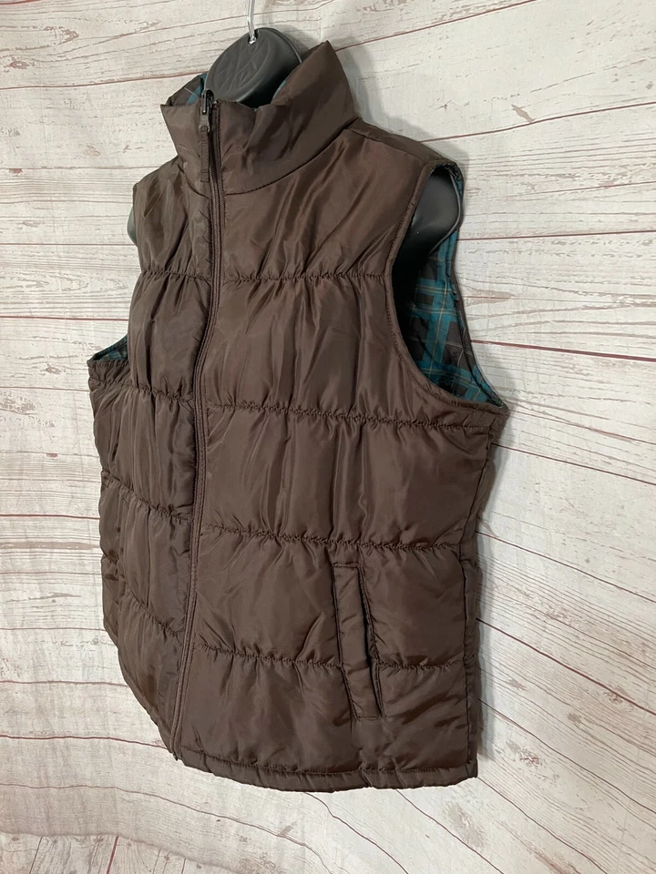 Chaleco reversible sin mangas Merona para mujer marrón/verde a cuadros talla XL Foto 4 de 4