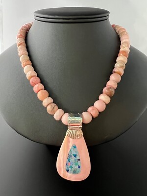 Jay King DTR 925 Australian Pink Opal & Mosaic Fire Opal Pendant Necklace