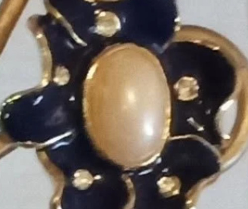 Vintage Navy Polka-Dot Flower Studs Earrings - image 2