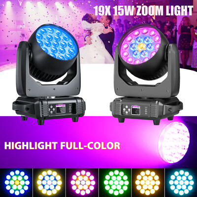 2PCS 19x15W LED Moving Head Light RGBW Zoom Beam Stage Wash Lighting DJ Party