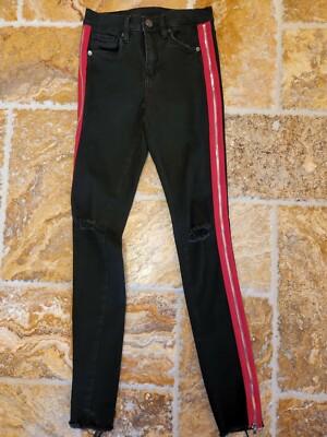 Blank NYC Black Jeans Distressed Side Leg Red Zippers Skinny