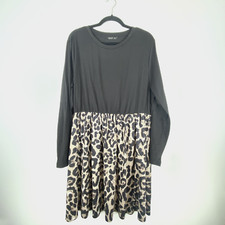 Shein Curve Dress Plus 3XL Fit Flare Flowy Leopard Long Sleeve Black Brown