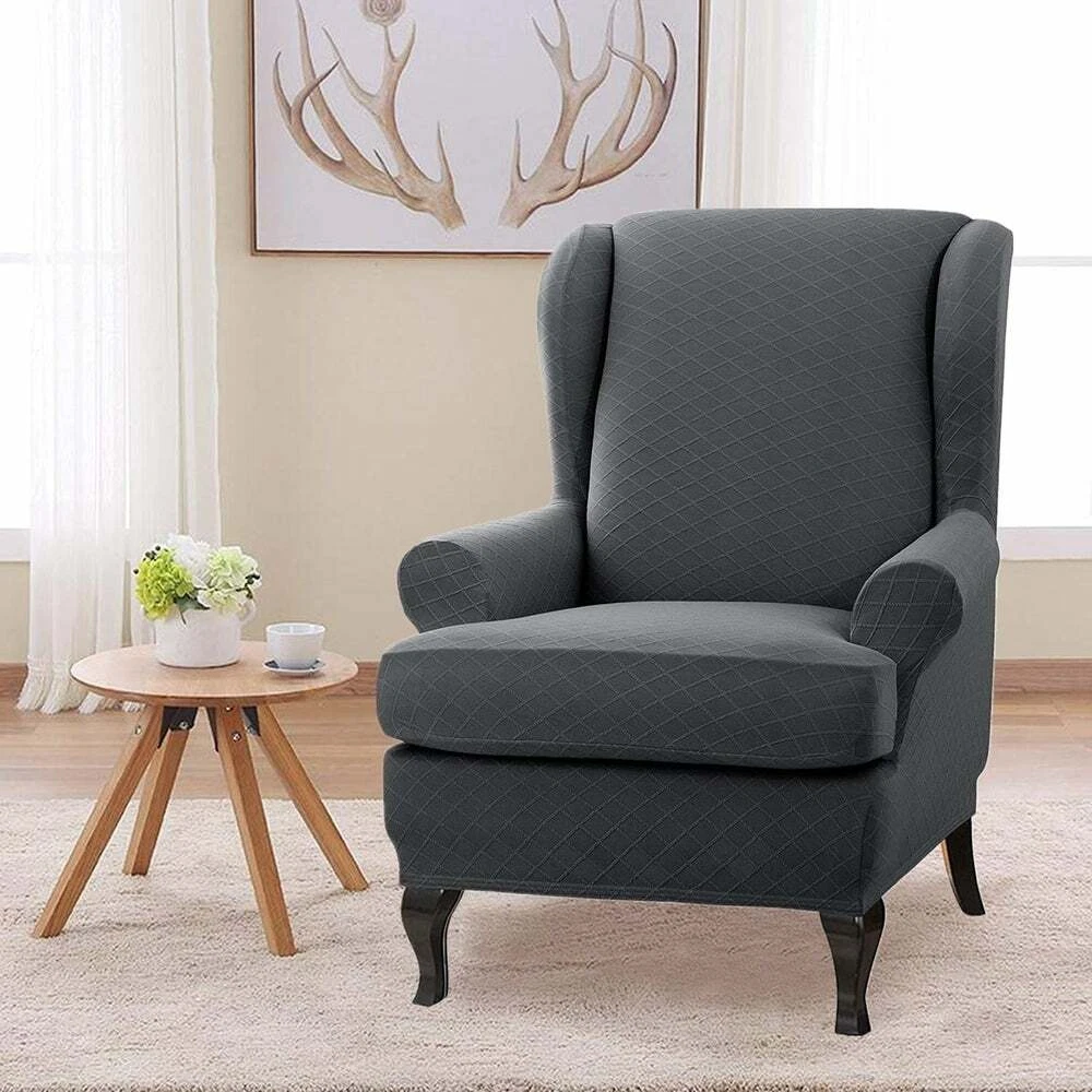 Enova Home Stretch Rhombus Jacquard Spandex 2 Pieces Wingback