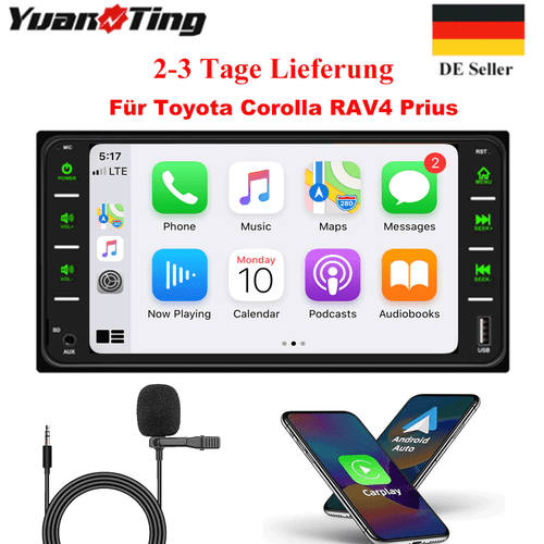 Car Autoradio Carplay Android Auto Navi RDS BT FM Für Toyota Corolla RAV4 Prius - Bild 1 von 15