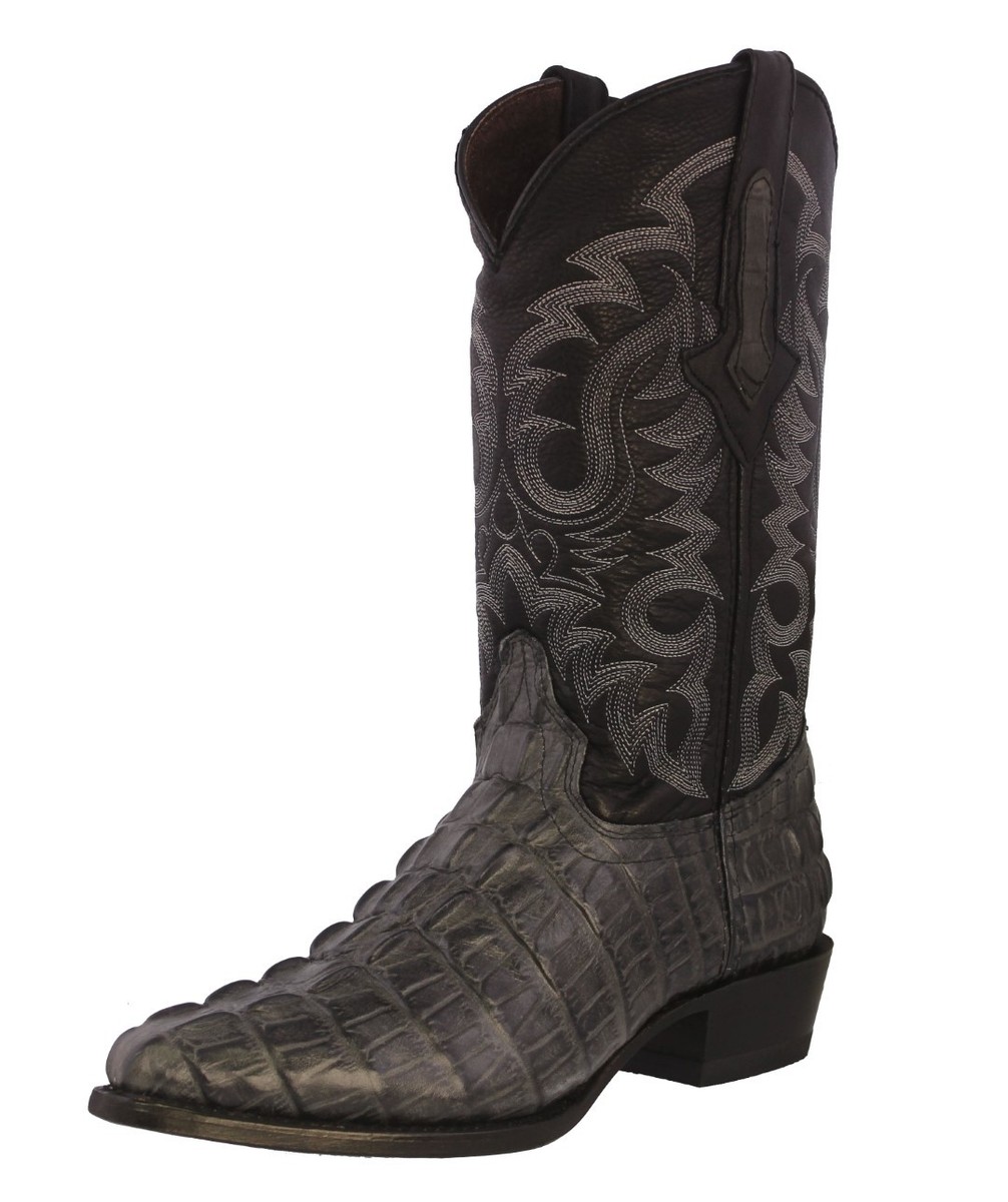 Mens Gray Cowboy Boots Real Leather Embossed Crocodile Tail  display picture 2