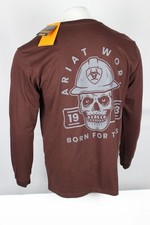 Camiseta Ariat Para Hombre Barras de Refuerzo Algodón Fuerte Bolsillo Duro Manga Larga Amargo Choco