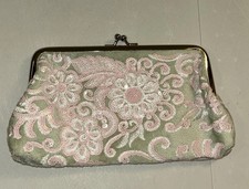 Vintage Sequin Clutch Floral Beaded Kiss Lock Closure Bag 4.5 X8.5