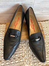 Vintage Ferragamo 90s Sport Black Leather Loafers/Driving Shoe Gancini- 10 C