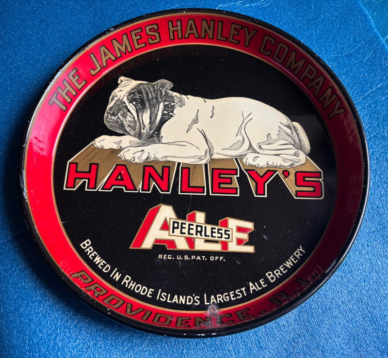SHARP VINTAGE 40s HANLEY'S HANLEY ALE BEER TRAY BLACK BULLDOG SIGN RHODE ISLAND