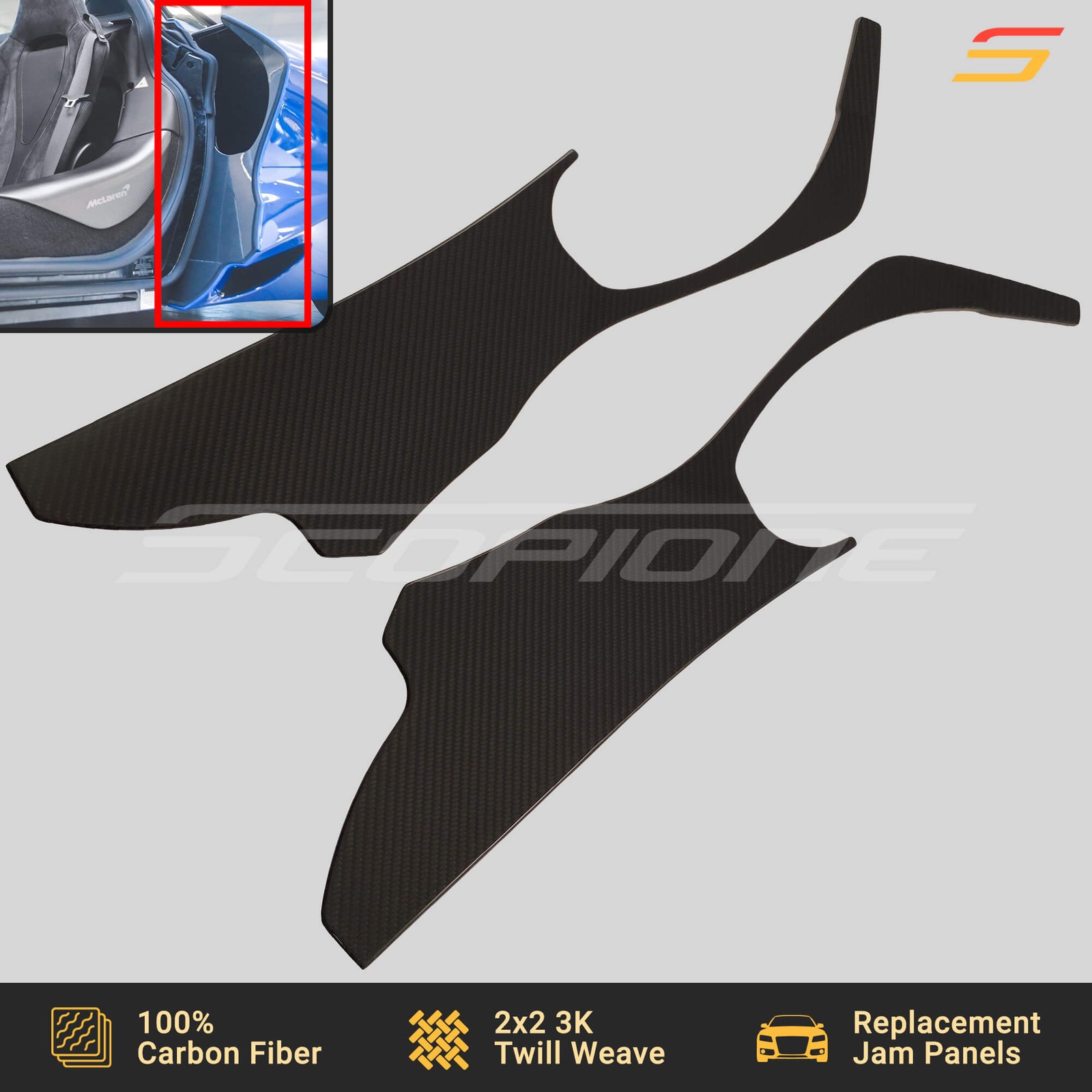 Scopione Carbon Quarter Panel Fender Door Jamb Jams for McLaren 720S 750S 765LT
