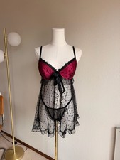 Victoria's Secret Polka Dot Mesh Babydoll Lingerie Set with Matching Thong, Size