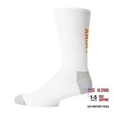 ARIAT Men's Cotton Crew Socks 3-Pack, Classic Everyday Cushioned Medium White