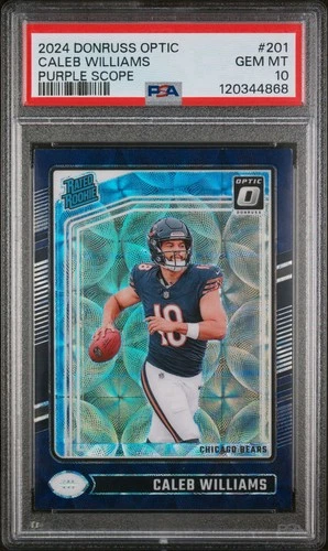 Caleb Williams RC PSA 10 2024 Panini Donruss Optic Purple Scope Bears #201 2703