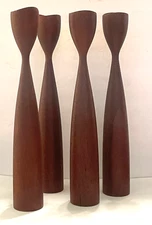 Set of 4 Danish Modern Tulip Shaped Teakwood Candlesticks Made In Denmark 11”