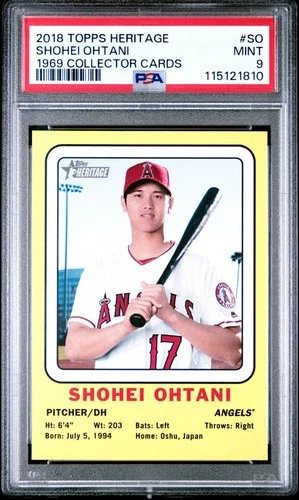 2018 TOPPS HERITAGE 1969 COLLECTOR CARDS #SO SHOHEI OHTANI PSA 9