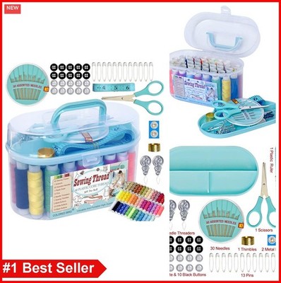 Sewing Kit 40 Spools Thread Needles Scissors Thimble Tape Measure Buttons Pins