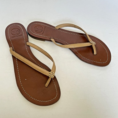 Tory Burch Terra Thong Sandals Size 9 Beige Nude Tan Patent Leather Beach Brazil
