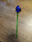 Murano Style Hand Blown Art Glass 12” Calla Lily Blue Flower Vintage
