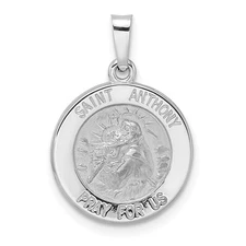 14k White Gold Polished and Satin Hollow St Anthony Medal Pendant Mother Gift