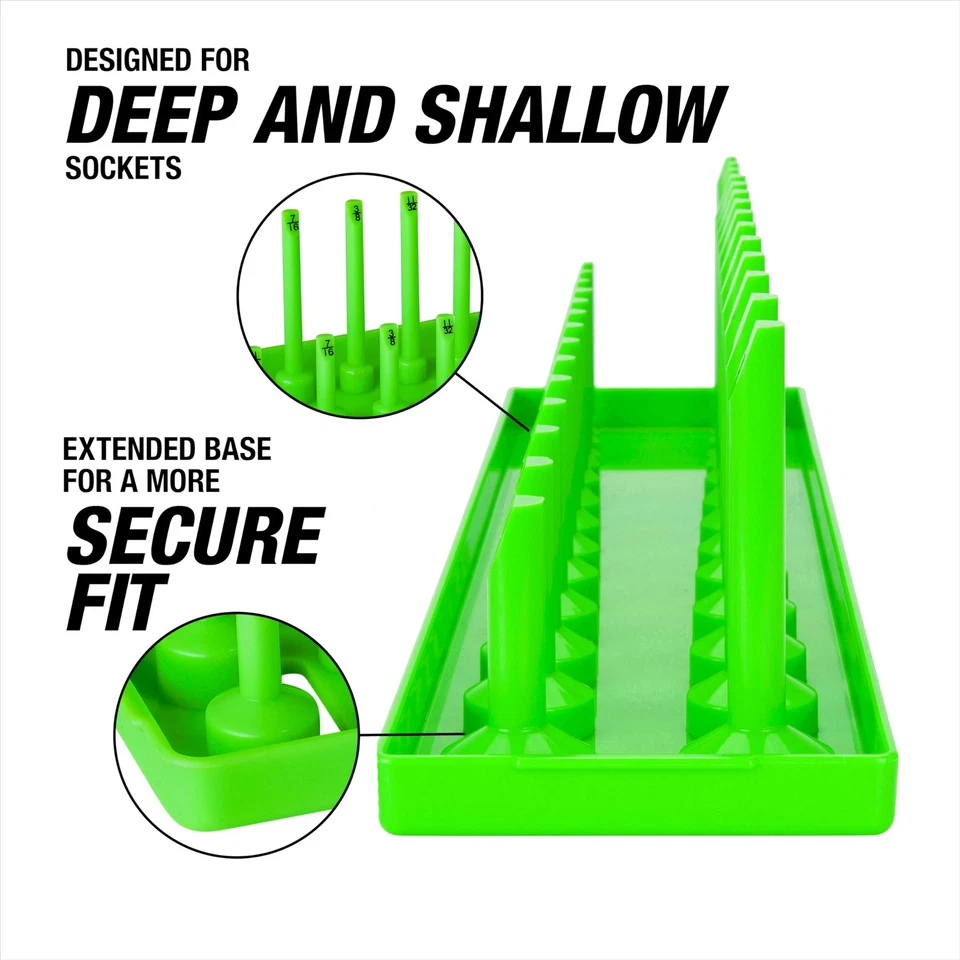 1 4 Inch Drive Sae Socket Organizer Holds 26 Sockets With Prelabeled Posts Green - Image 4 of 4